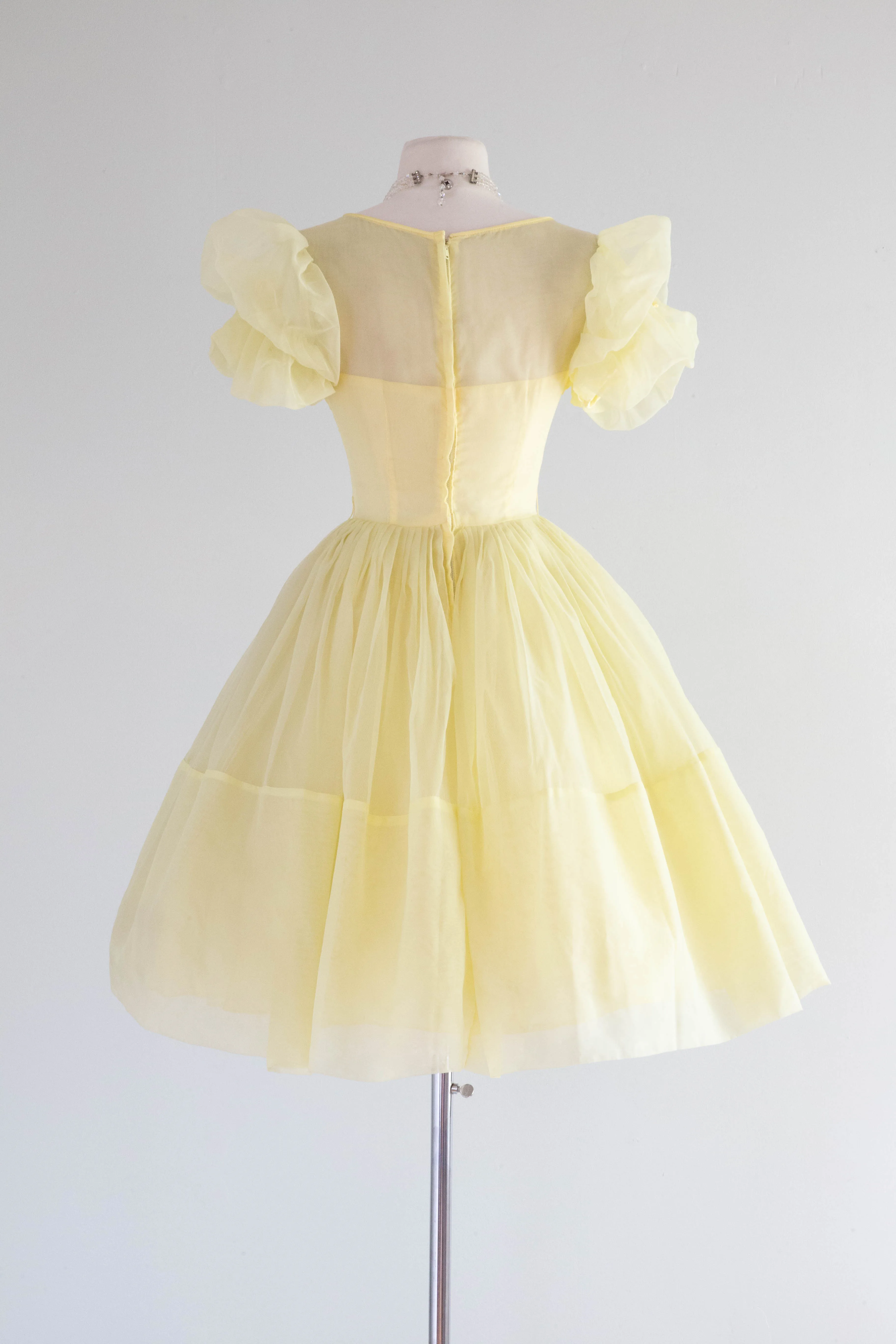 Darling 1960's Lemon Chiffon Cupcake Cutie Party Dress / Small