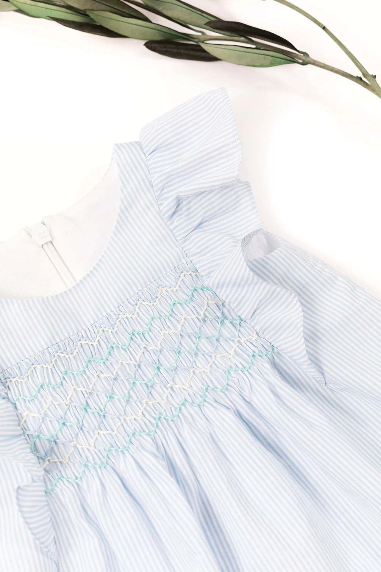 Dress - White Cotton Stripes