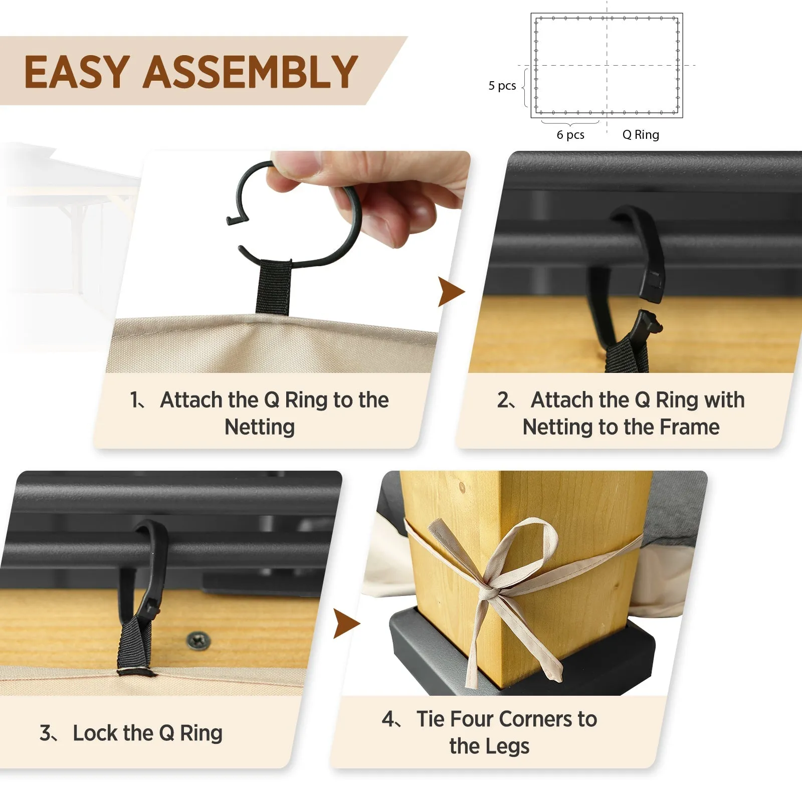 EAGLE PEAK Gazebo Replacement Mosquito Netting 10x12, 4-Panel Screen Sidewalls with Zipper, Black