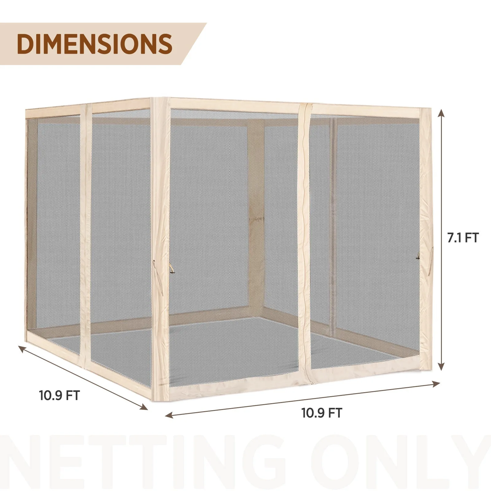 EAGLE PEAK Gazebo Replacement Mosquito Netting 10x12, 4-Panel Screen Sidewalls with Zipper, Black