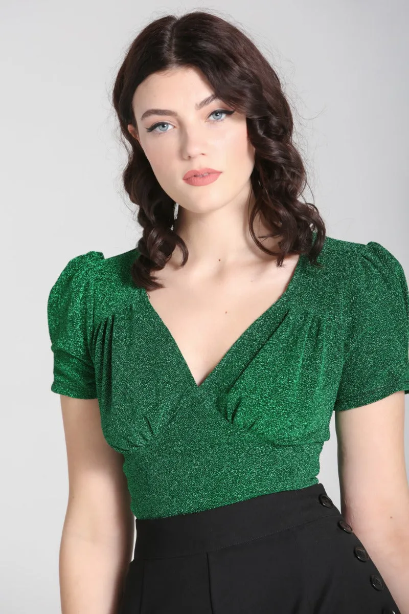 Emerald Lurex Loco-Motion Top by Hell Bunny