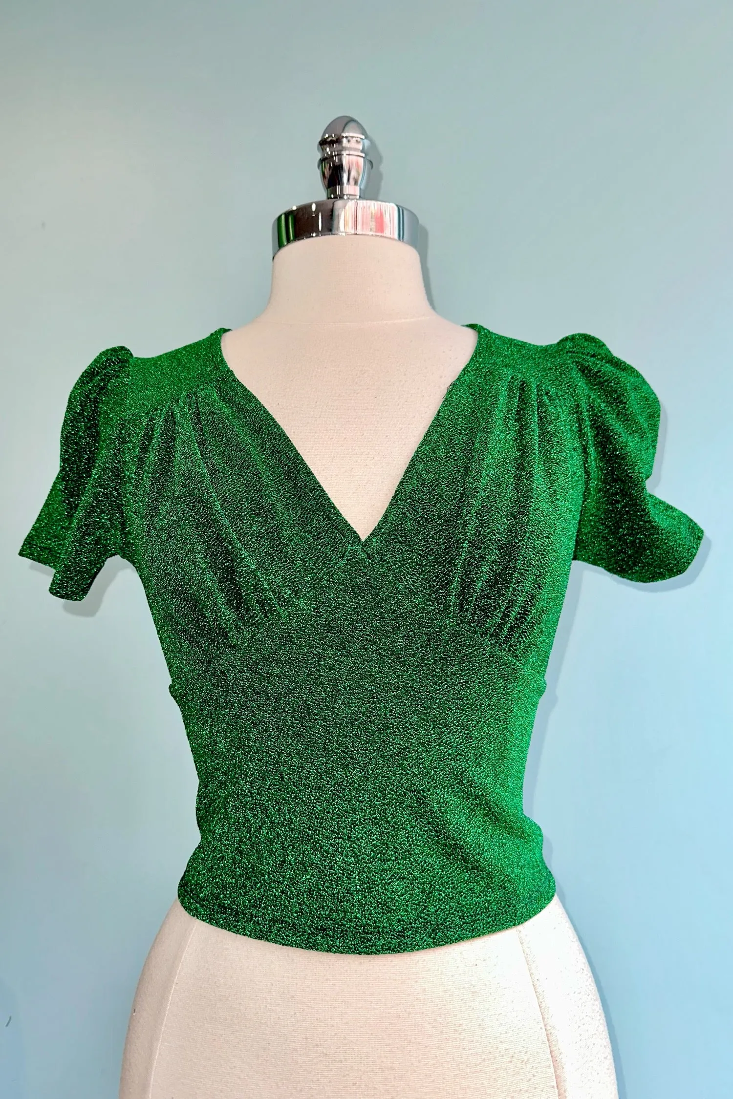 Emerald Lurex Loco-Motion Top by Hell Bunny