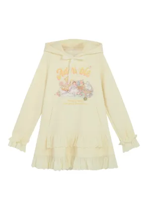 Family of Bears Cute Oil Painting Hooded Dress