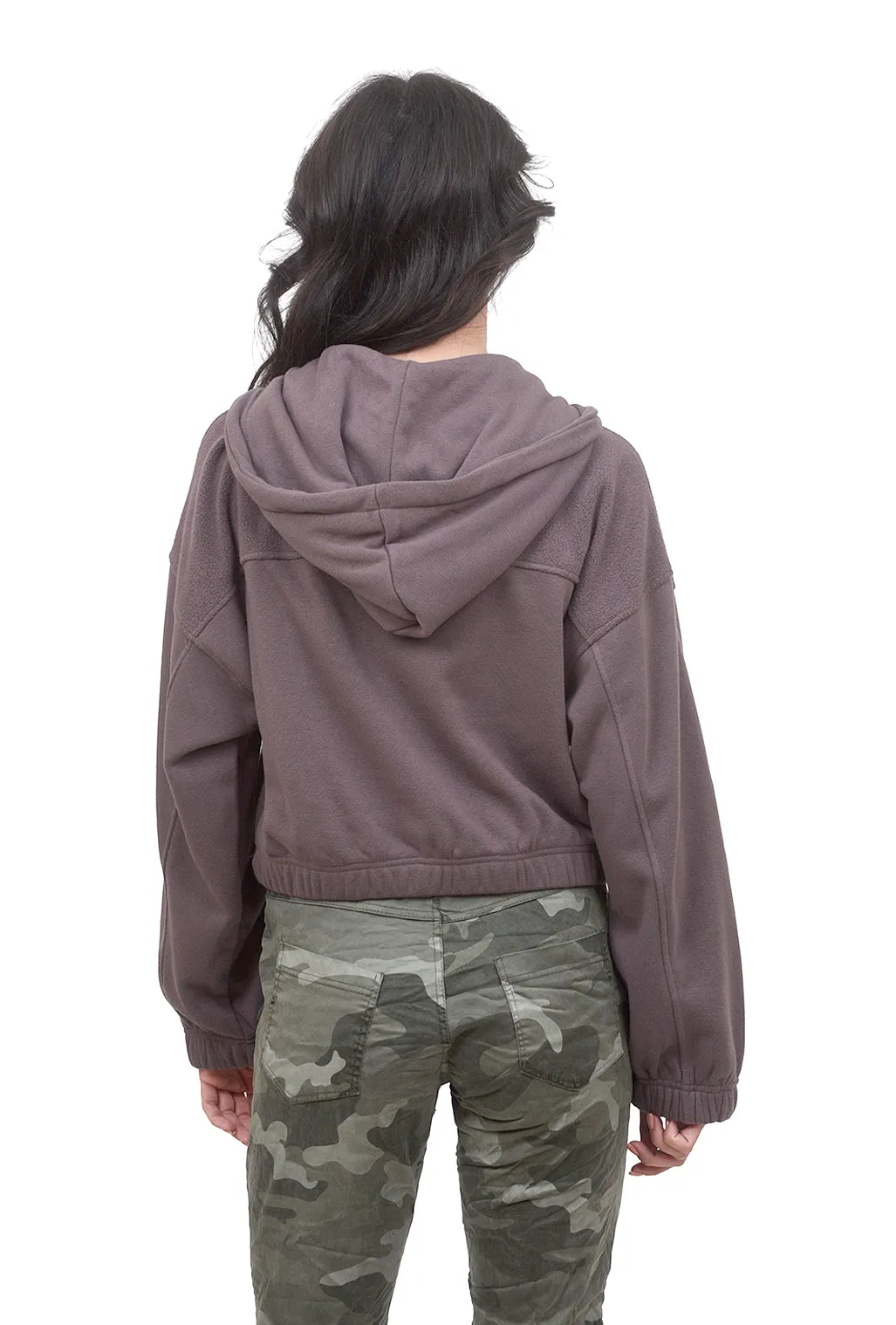 Flap-Pocket Cropped Hoodie, Aubergine