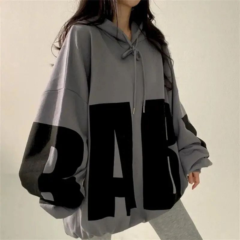 Getadme Fashion Letter Printing Hoodies Women Spring Autumn Thin Street Sports Loose Large Size Casual Hooded Pullover Womens Tops