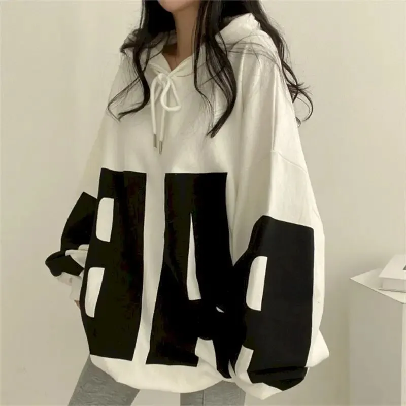 Getadme Fashion Letter Printing Hoodies Women Spring Autumn Thin Street Sports Loose Large Size Casual Hooded Pullover Womens Tops