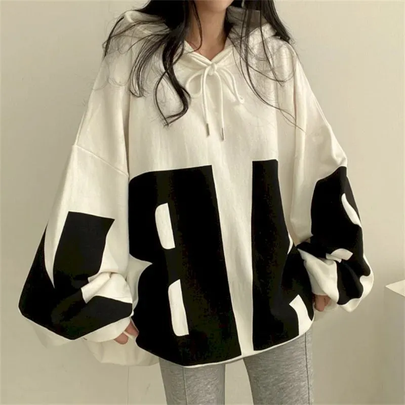 Getadme Fashion Letter Printing Hoodies Women Spring Autumn Thin Street Sports Loose Large Size Casual Hooded Pullover Womens Tops