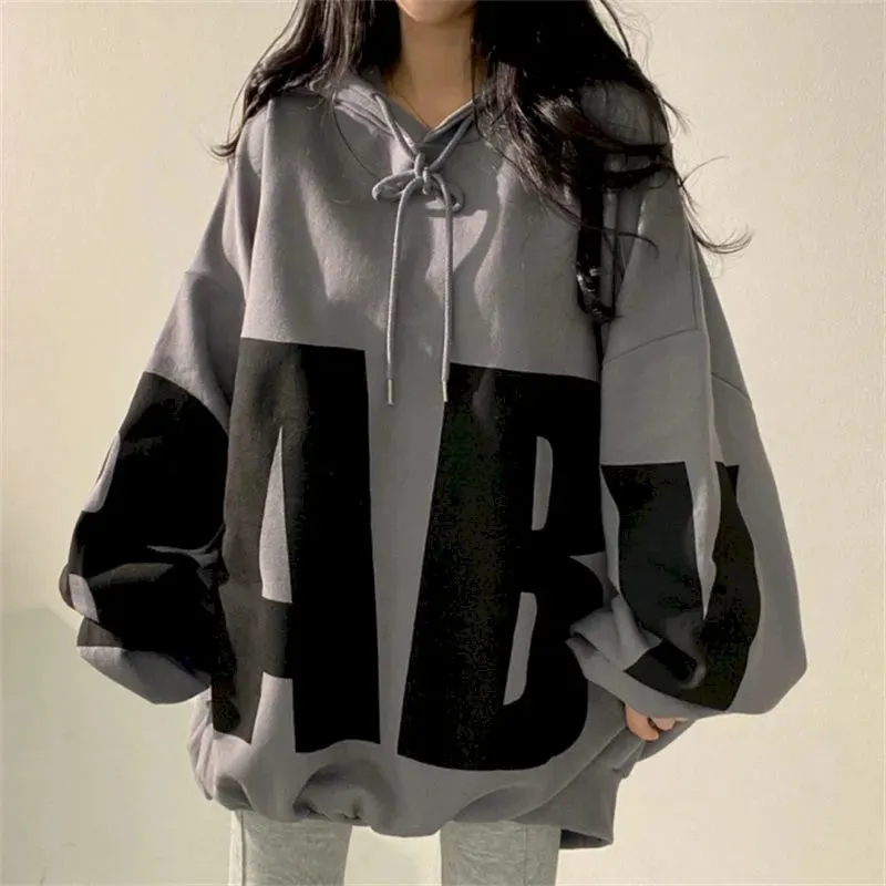 Getadme Fashion Letter Printing Hoodies Women Spring Autumn Thin Street Sports Loose Large Size Casual Hooded Pullover Womens Tops