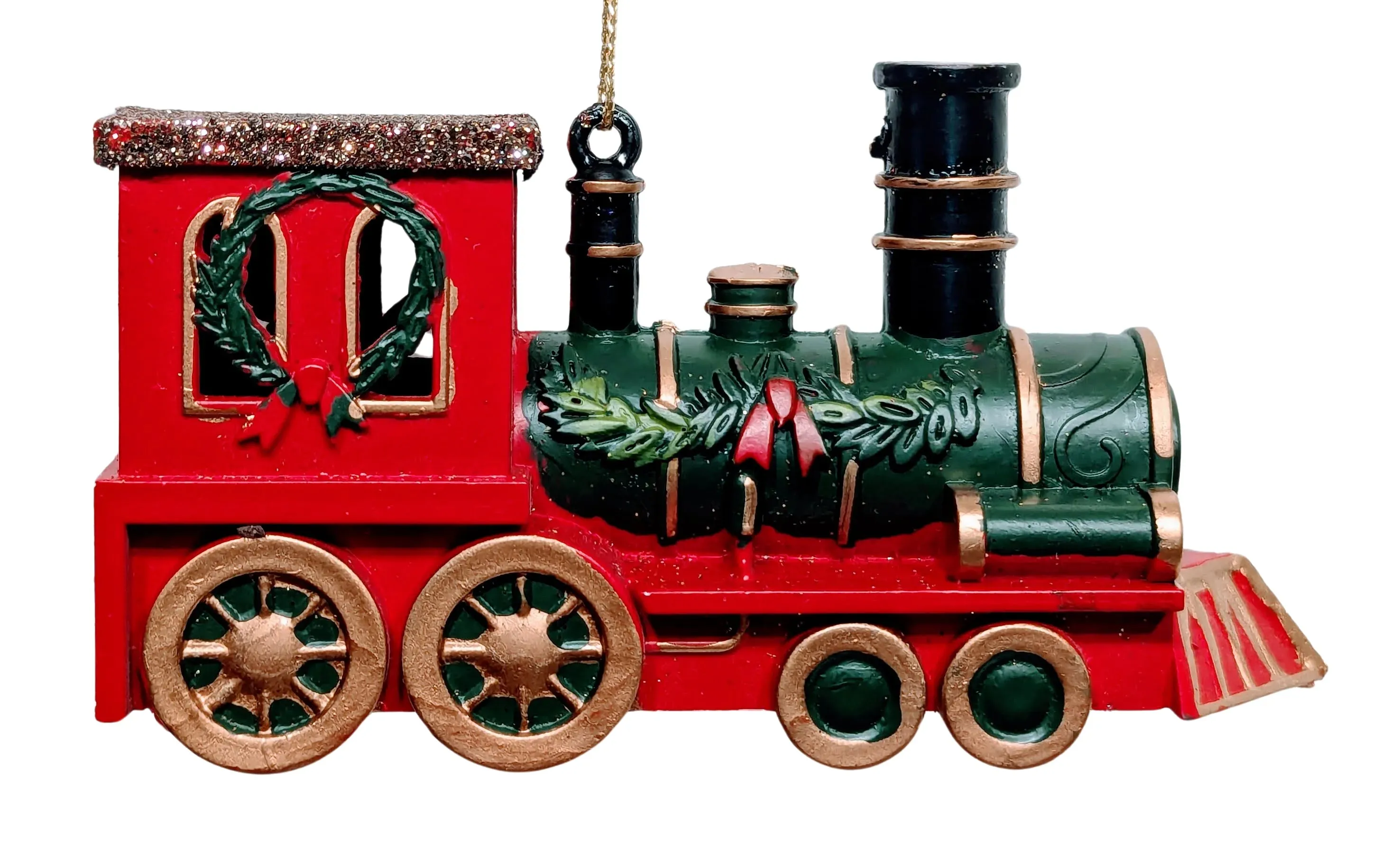 Glittered Green/Red/Gold Train Ornament