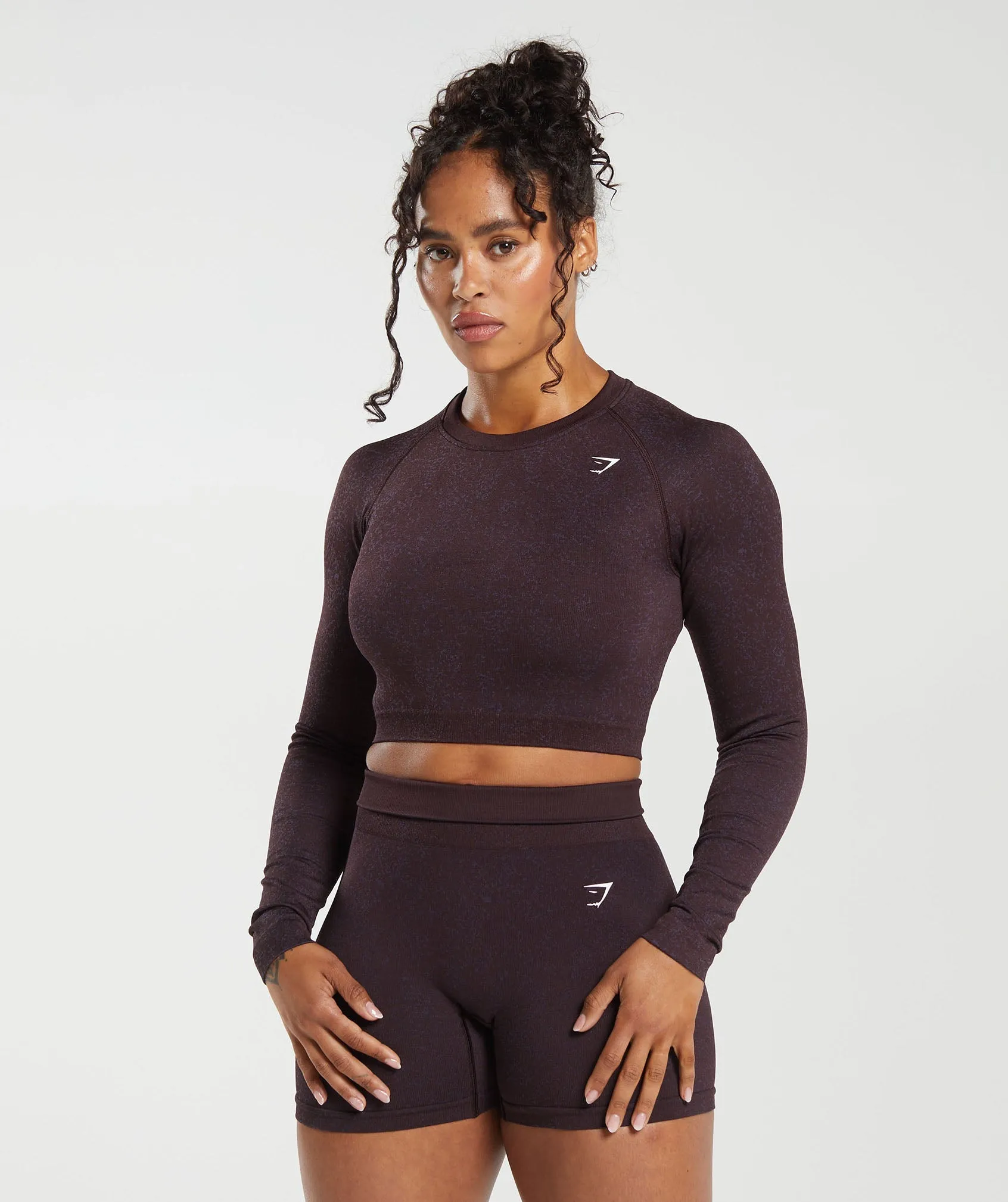 Gymshark Adapt Fleck Seamless Long Sleeve Crop Top - Plum Brown/Dewberry Purple