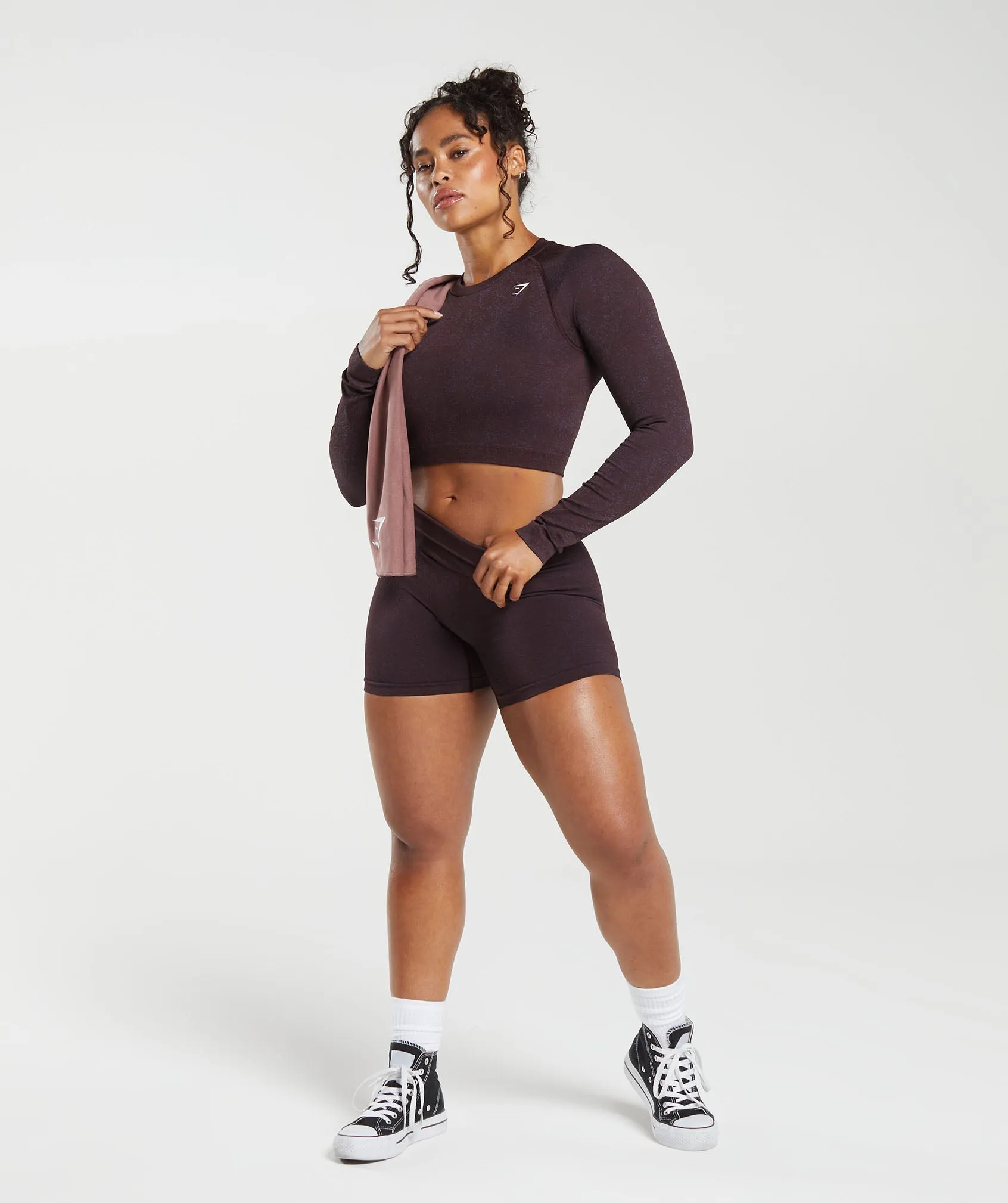 Gymshark Adapt Fleck Seamless Long Sleeve Crop Top - Plum Brown/Dewberry Purple