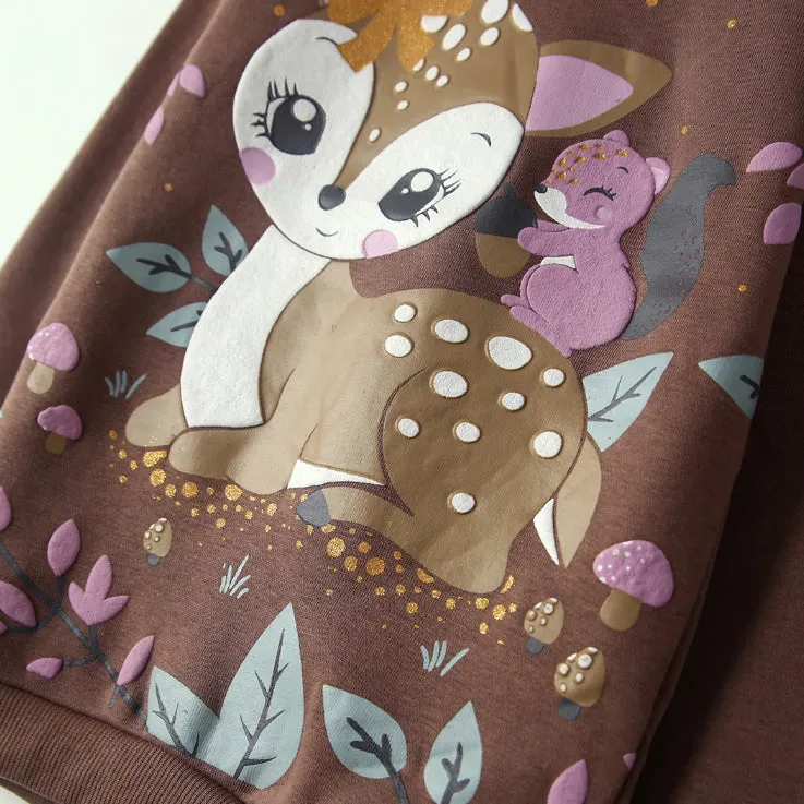 IN - Girls 'Brown' Animal Printed Fleece Sweatshirt IN438