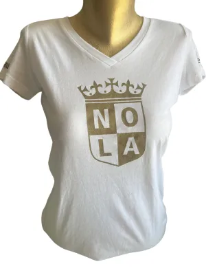 Ladies New Era White V Neck Logo Tee