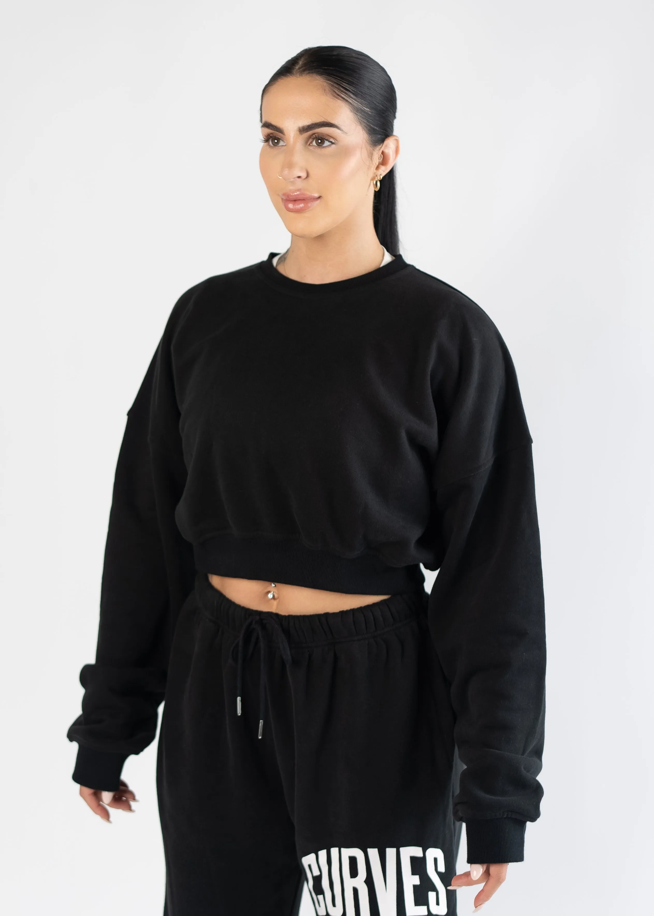 Lounge Cropped Crewneck | Black