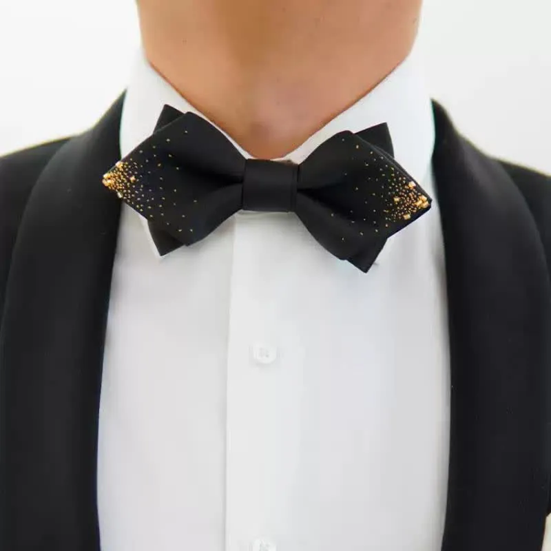 Men's Black Gold Wire Double Layers Pointy Bow Tie