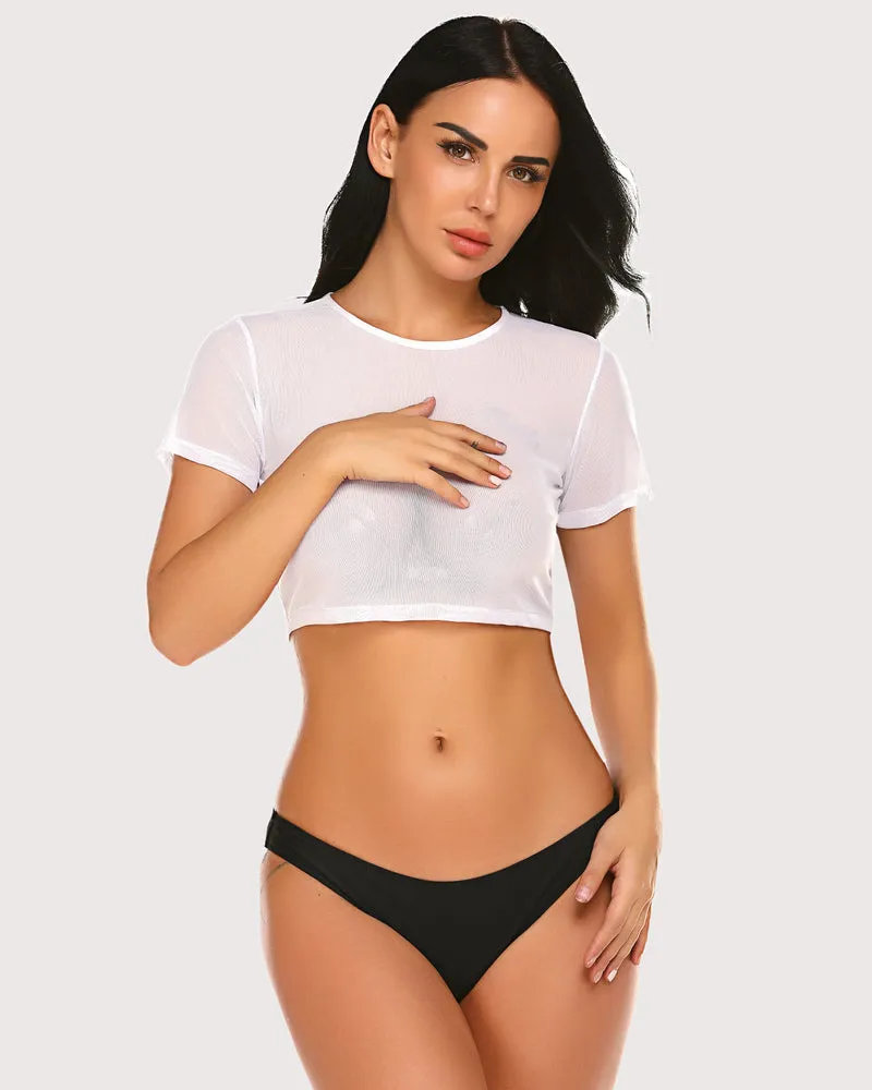 Mesh Crop Top See Through Blouse