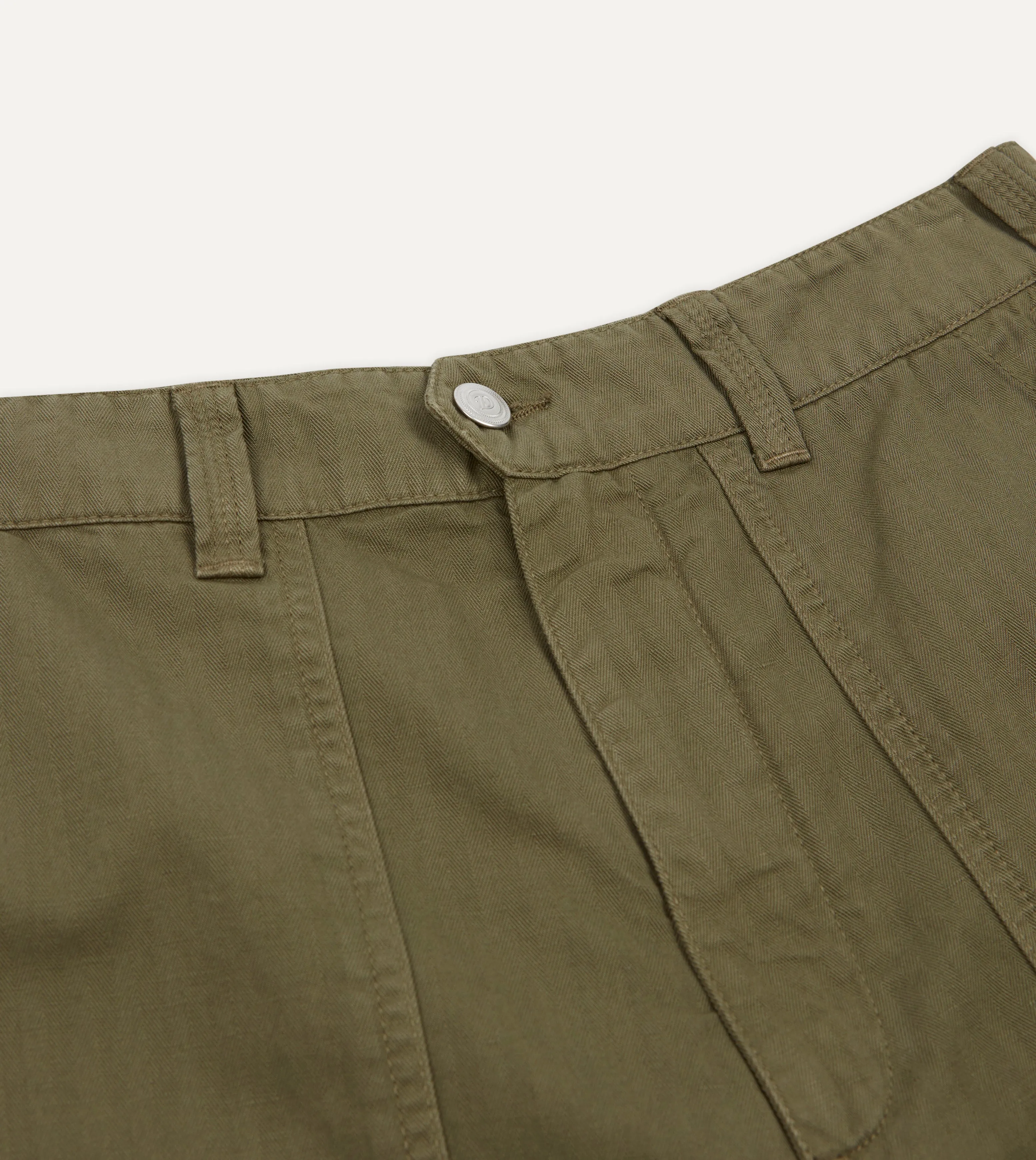 Olive Cotton-Linen Herringbone Fatigue Shorts