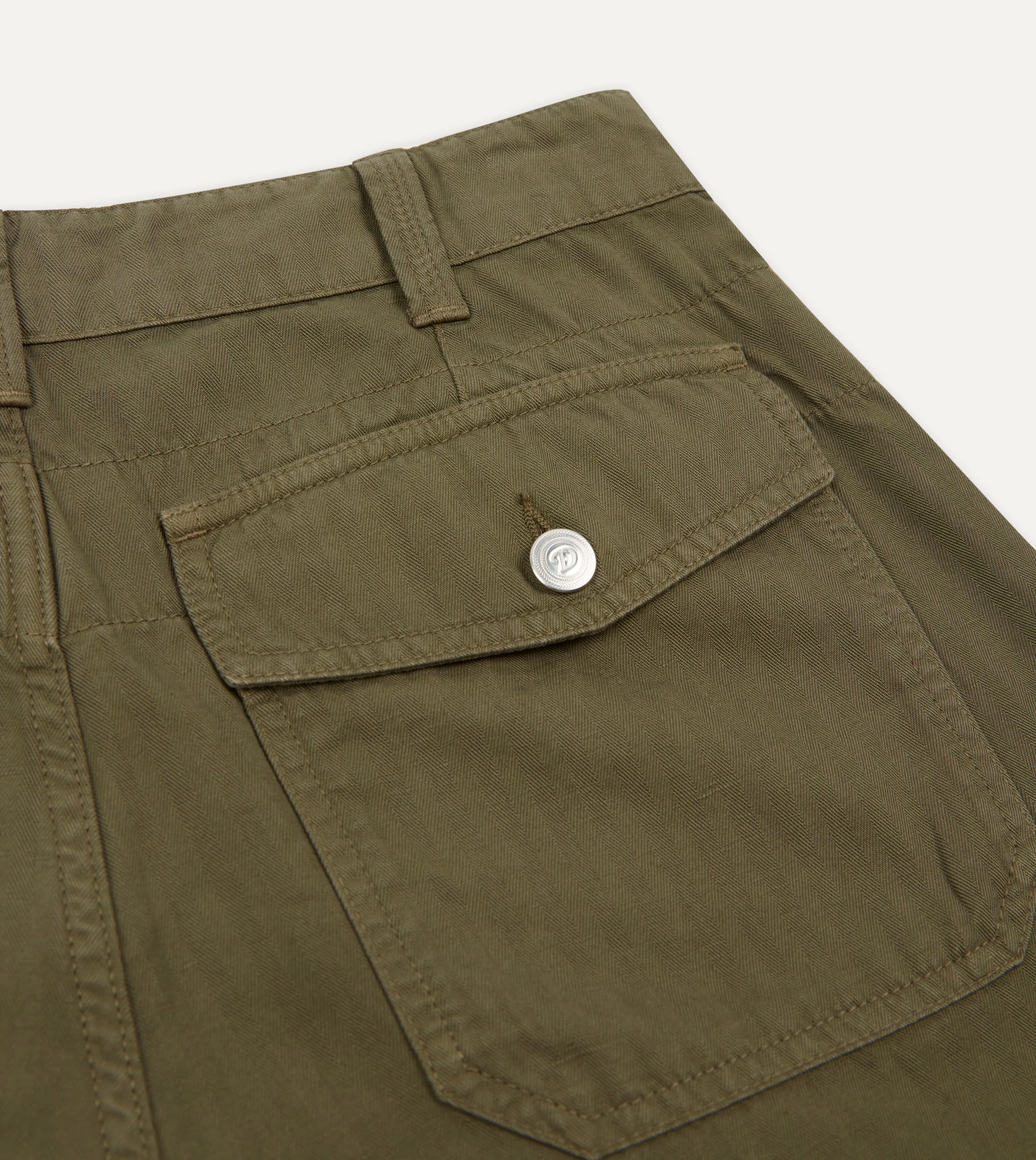 Olive Cotton-Linen Herringbone Fatigue Shorts