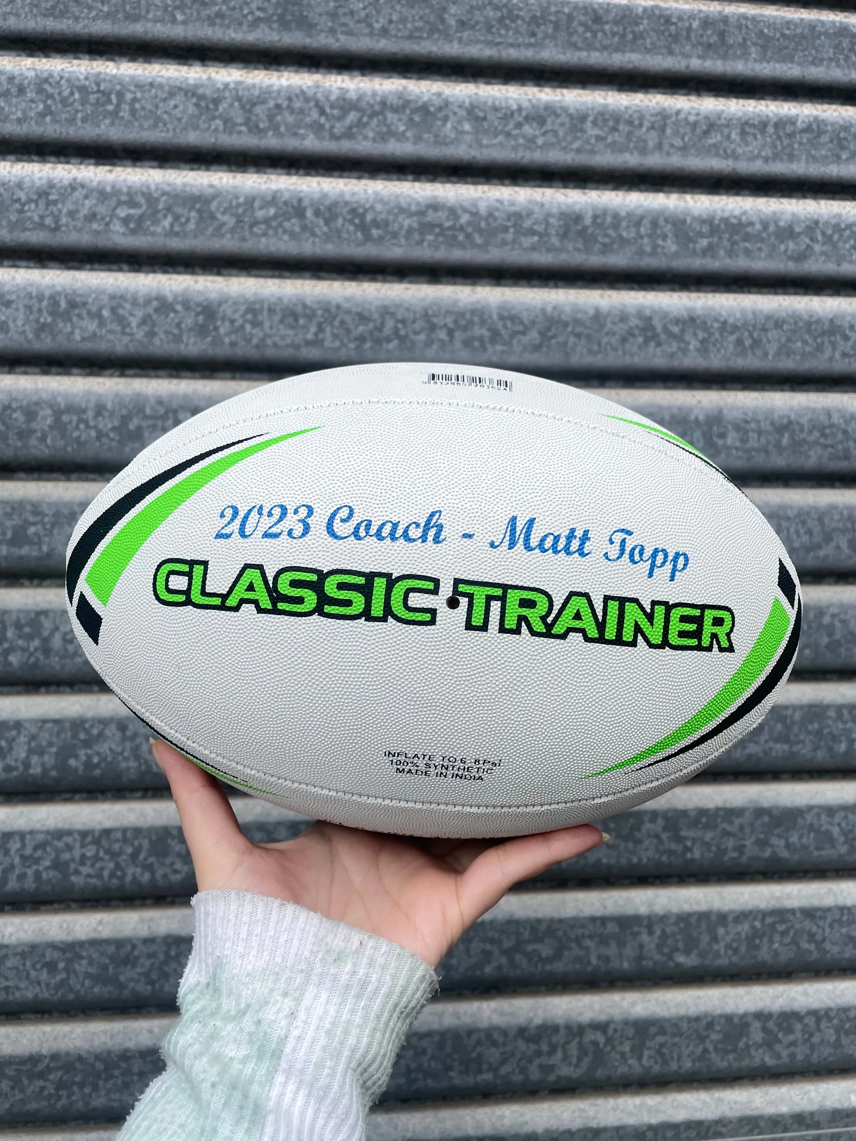 Personalised White Steeden Rugby League (size 5)