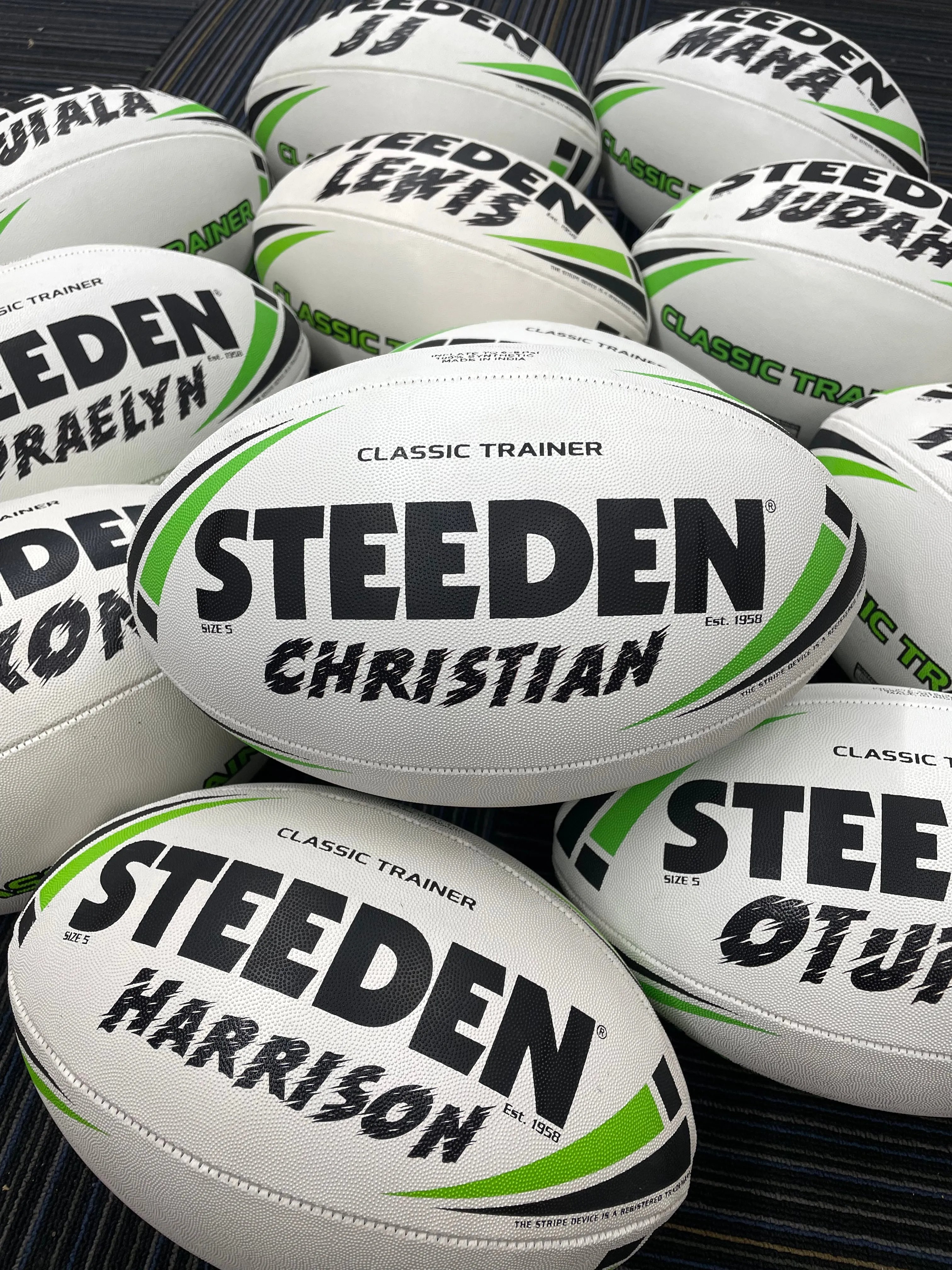 Personalised White Steeden Rugby League (size 5)