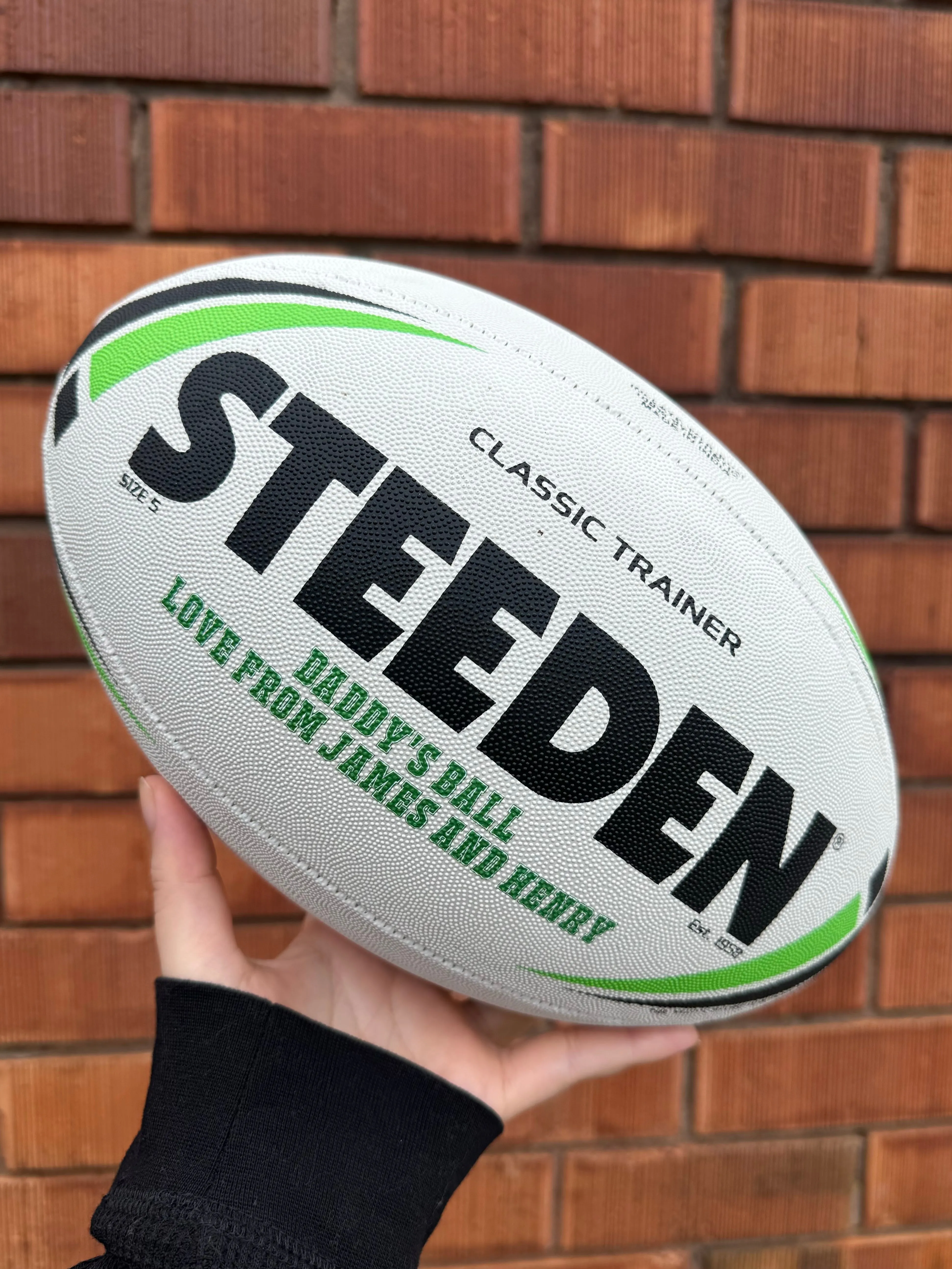 Personalised White Steeden Rugby League (size 5)