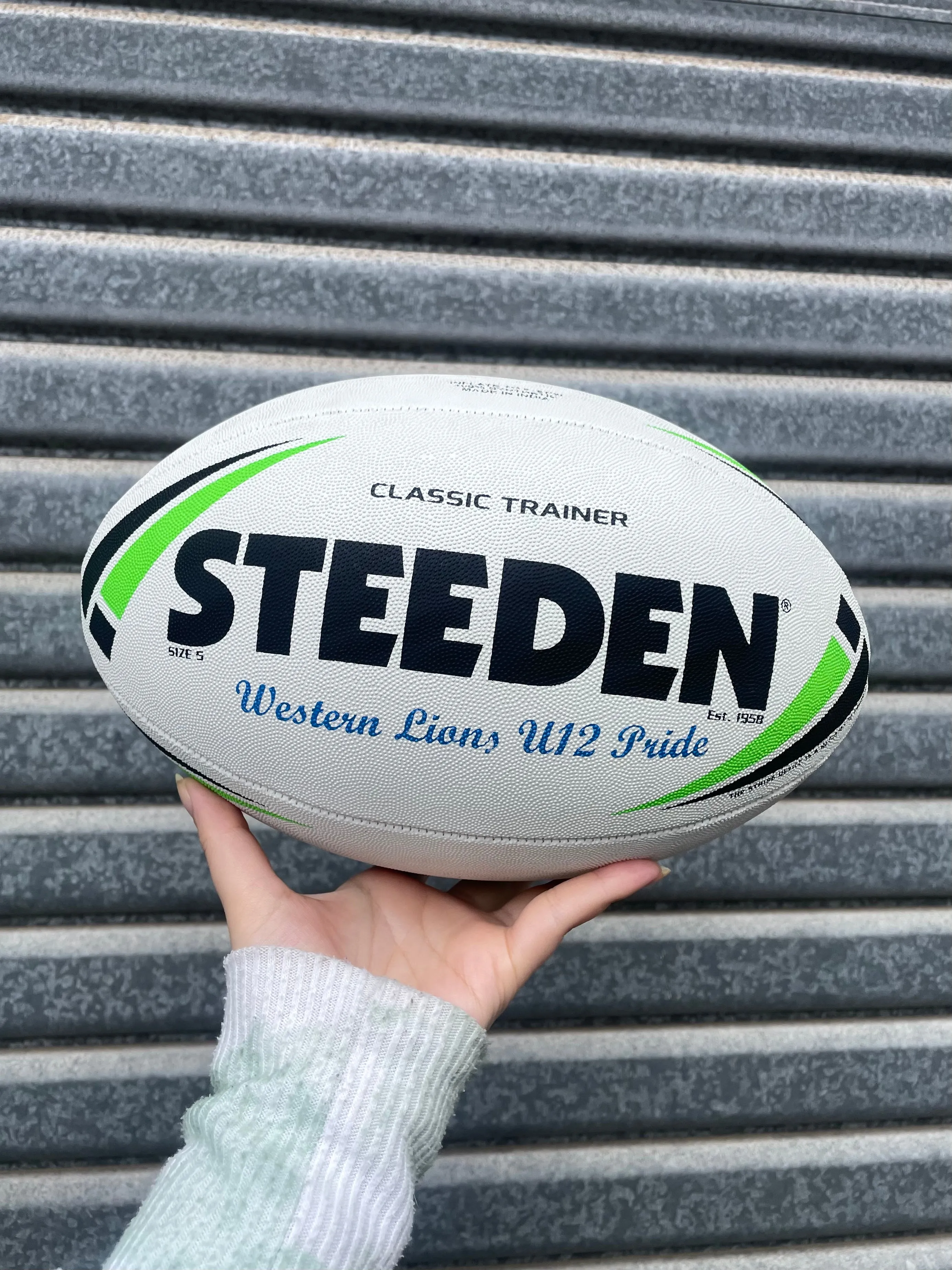 Personalised White Steeden Rugby League (size 5)