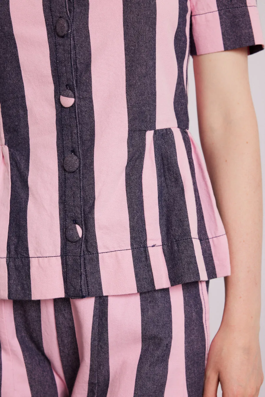 philly peplum blouse - pink blue stripe