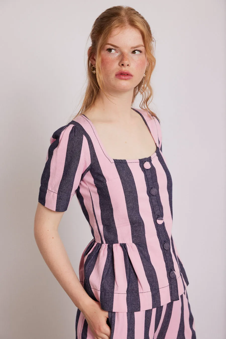 philly peplum blouse - pink blue stripe