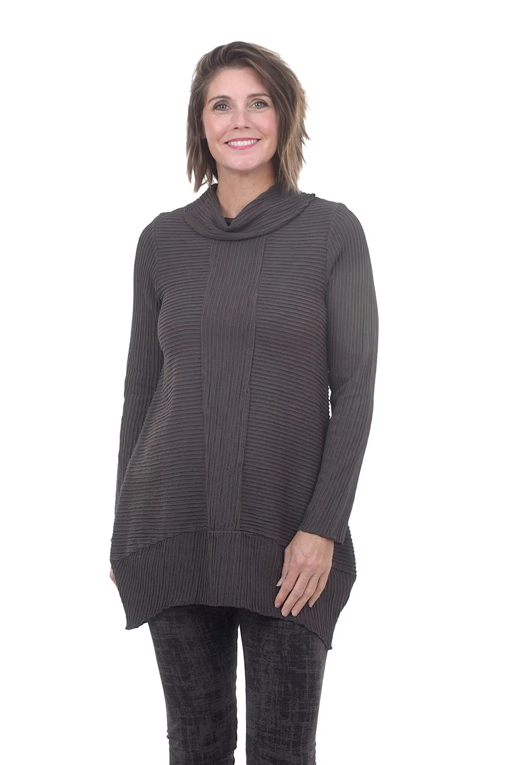 Pintuck Cotton Tunic, Dark Gray