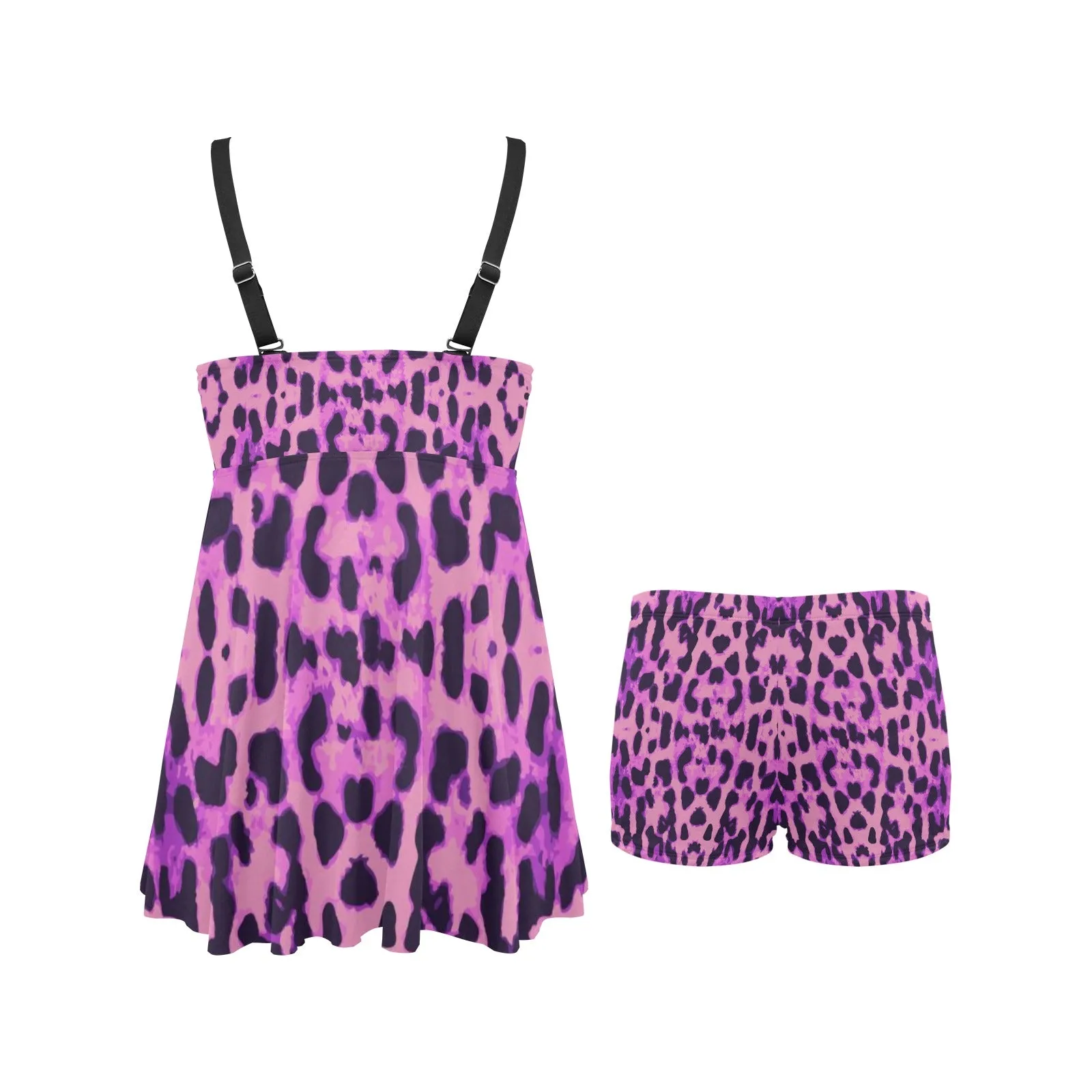 Purple Cheetah Chest Pleat Swim Dress