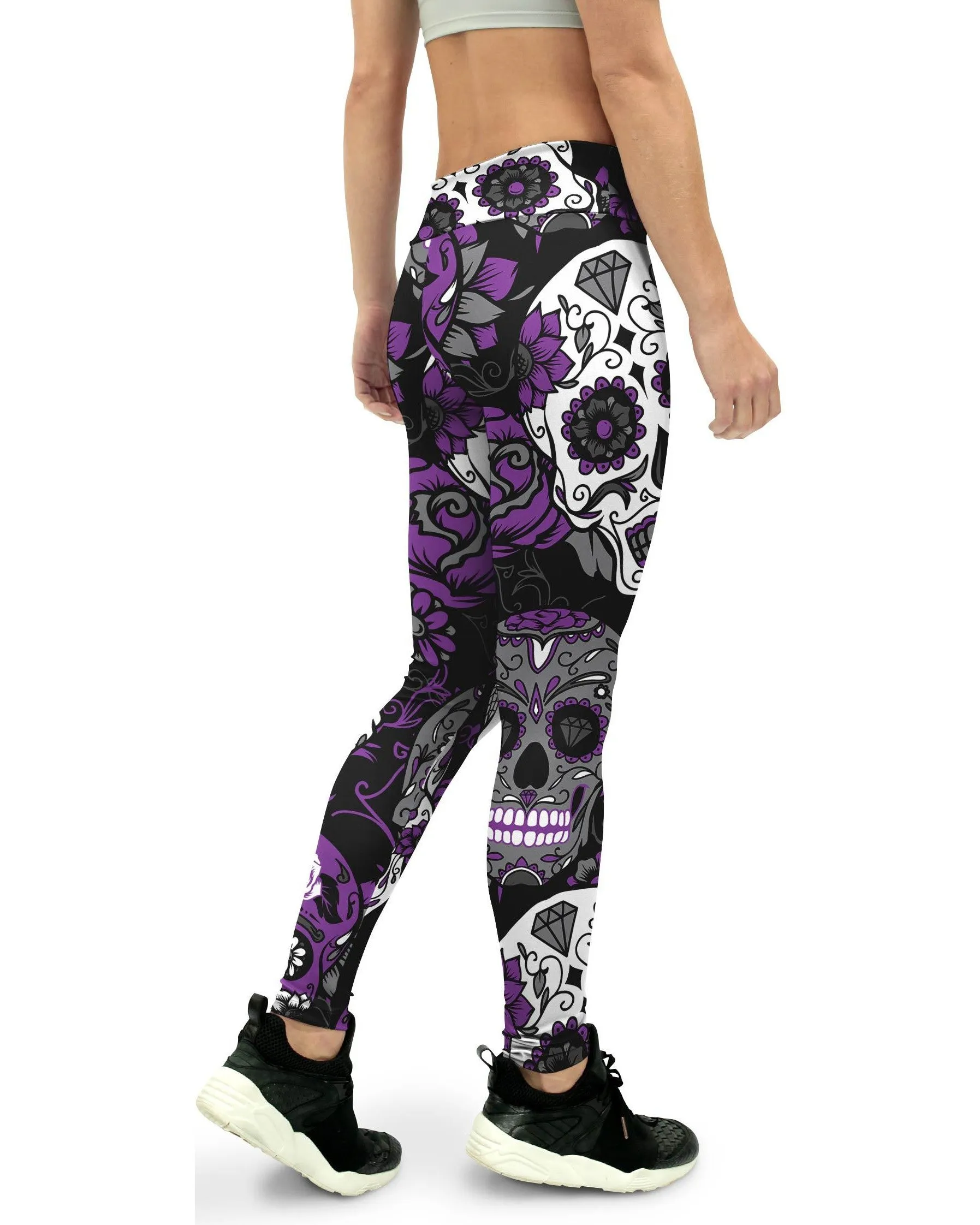 Purple Sugar Skull Yoga Pants