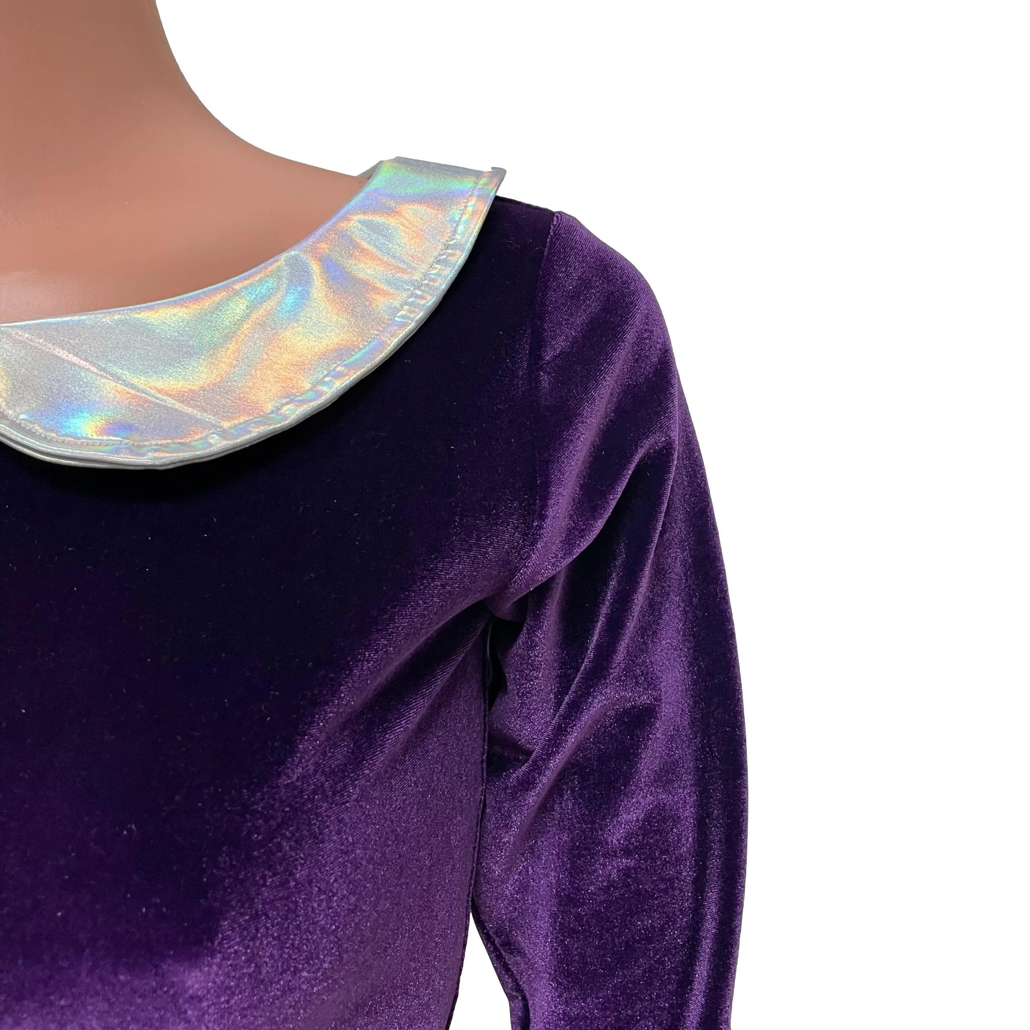 Purple Velvet Collared Crop Top