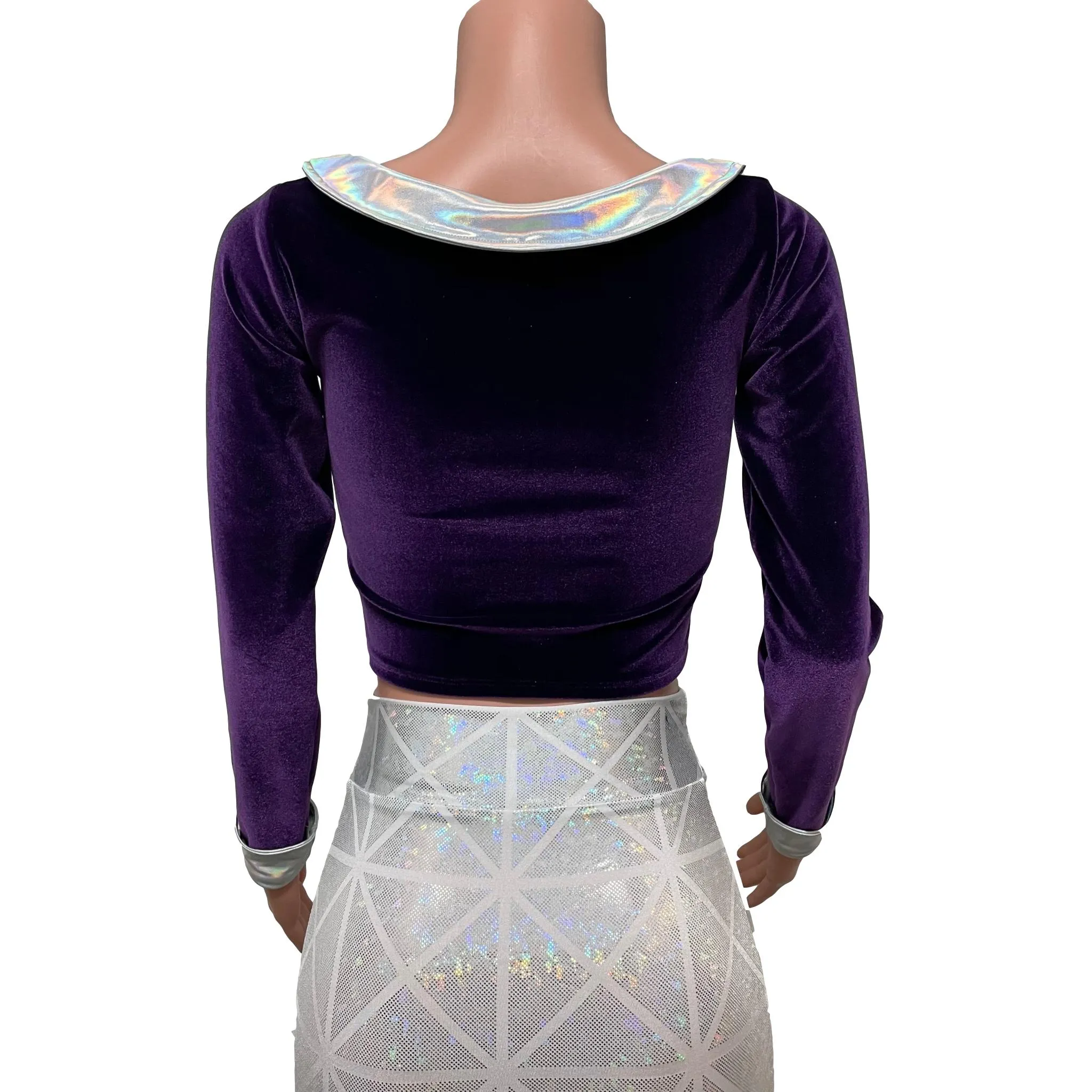 Purple Velvet Collared Crop Top