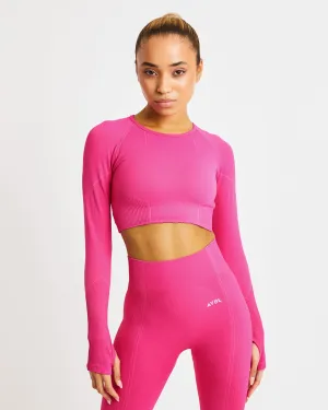 Reflex Seamless Long Sleeve Crop Top - Fuchsia Pink