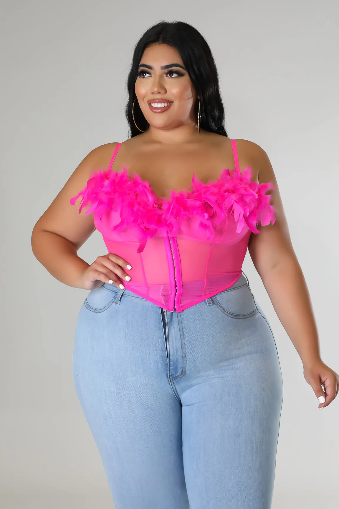 Royal Curves Hot Pink Strapless Sheer Corset Top